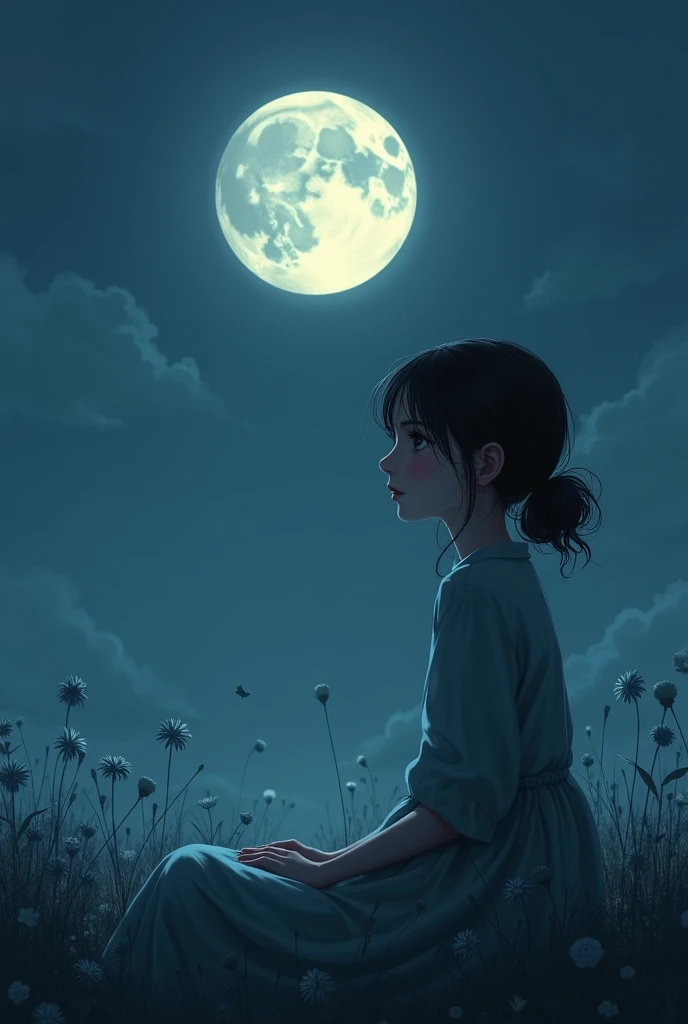 Sad girl with moon