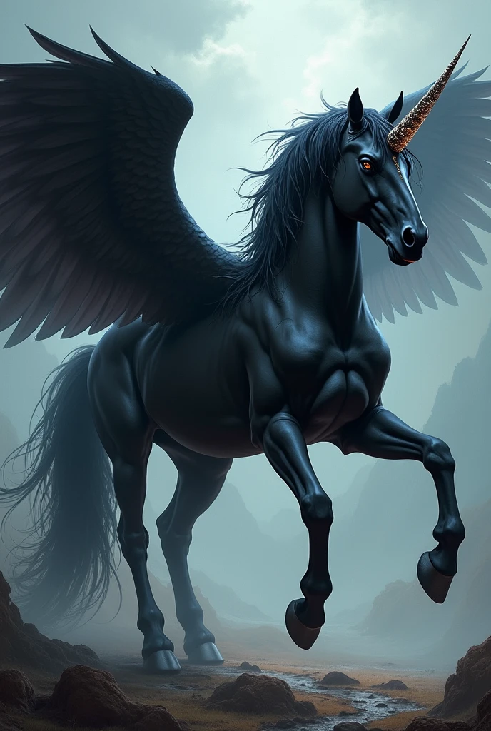 Unicorn with wings and black color