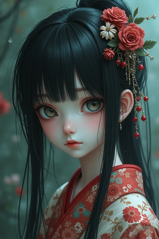 Japanese style kimono Floral decoration hairpin mysterious Mysterious coolビューティー Beauty cute clear Pitiful cool Real Gothic Lolita Hata Girl Beauty 美Girl Doll Cat ear もっとmysteriousで幼い
