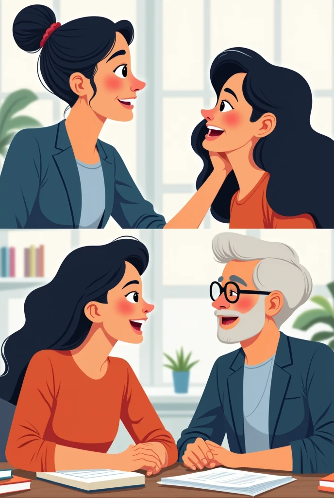 Please create an illustration of four teachers in their 20s, 30s, 40s, and 50s having a discussiPlease create an illustration of four teachers in their 20s, 30s, 40s, and 50s having a discussion about Korean language learning on Zoomon about Korean language learning on Zoom