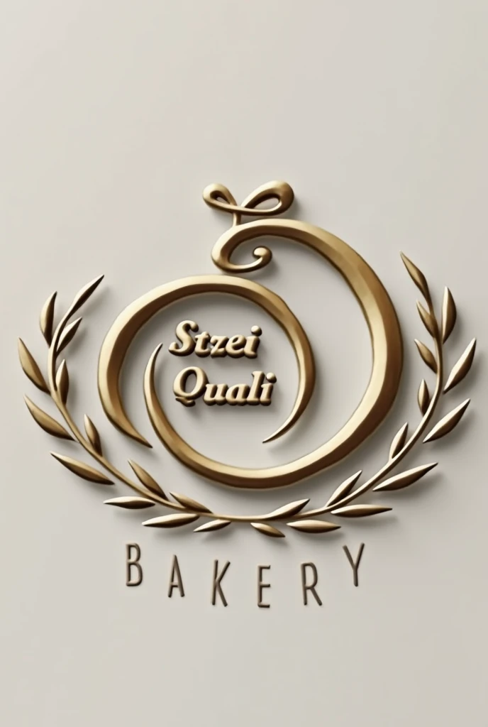 ADD TEXT ,Qualli BAKERY, with Arial font,Golden colour