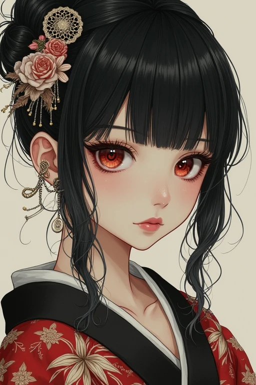Japanese style　kimono　Floral decoration　hairpin　mysterious　Mysterious　coolビューティー　Beauty　cute　clear　Pitiful　cool　Real　Gothic Lolita　Hata　　　　Girl　Beauty　美Girl　Doll　Cat ear　black