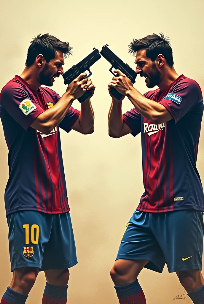 Messi is fighting with the gun Against another messi