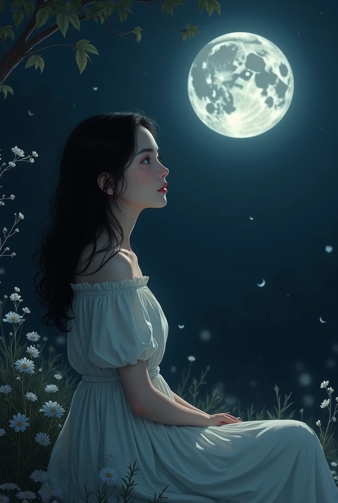 Sad gergous girl with moon