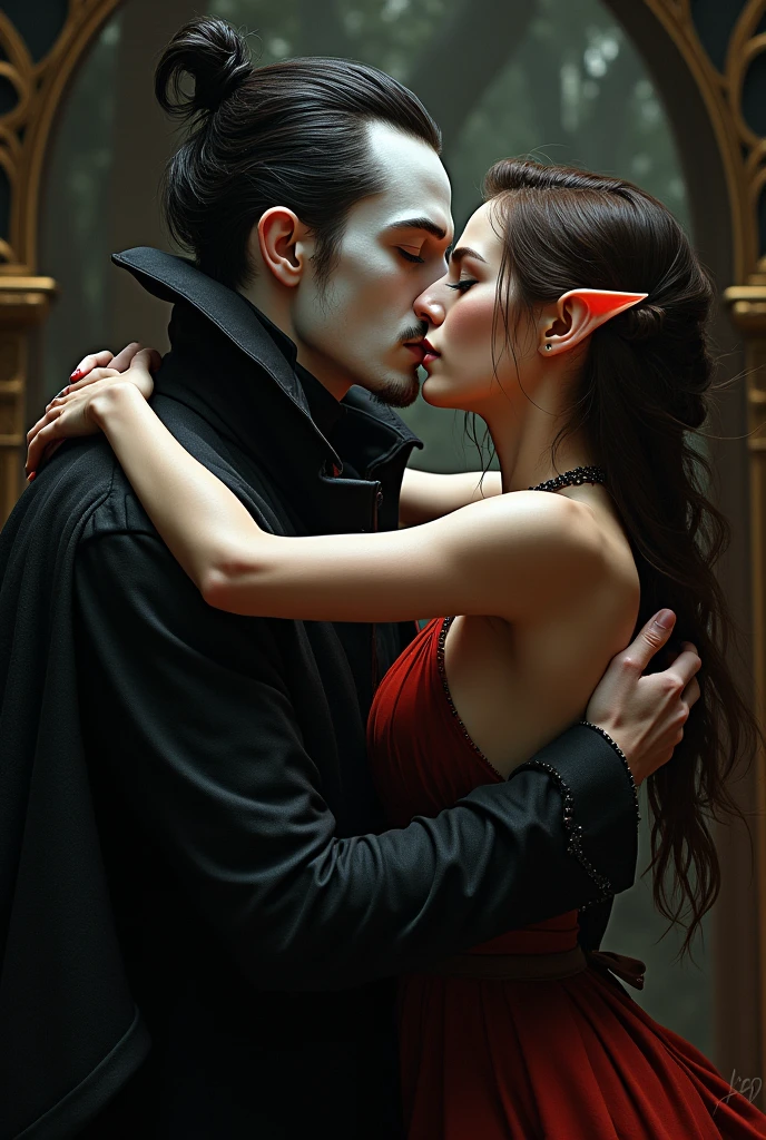 A vampire kissing an elf