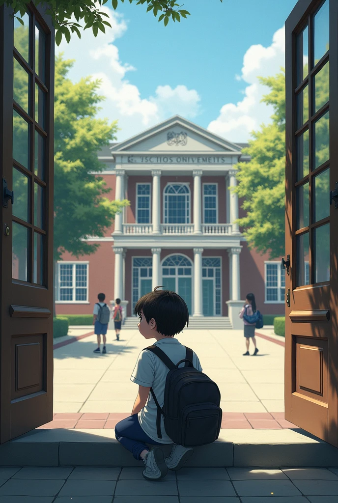 Sitting infront of school