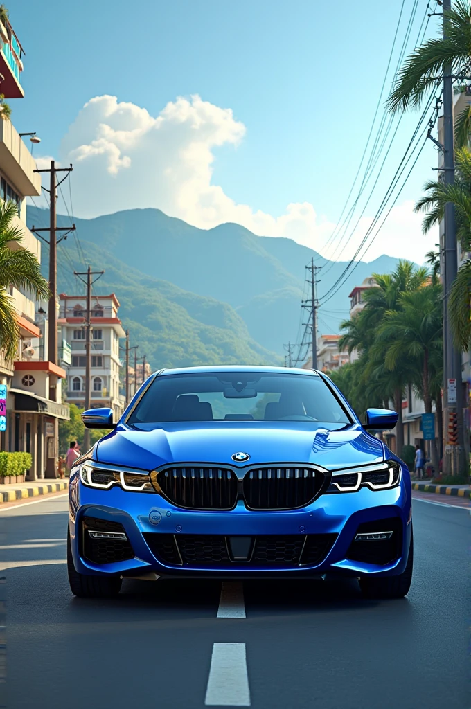 Bmw car in shillong city with blue colour and green 