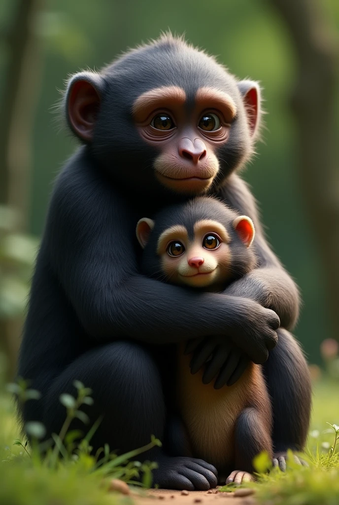 a bonobo hugging a small mongoose as if it were a beloved pet.