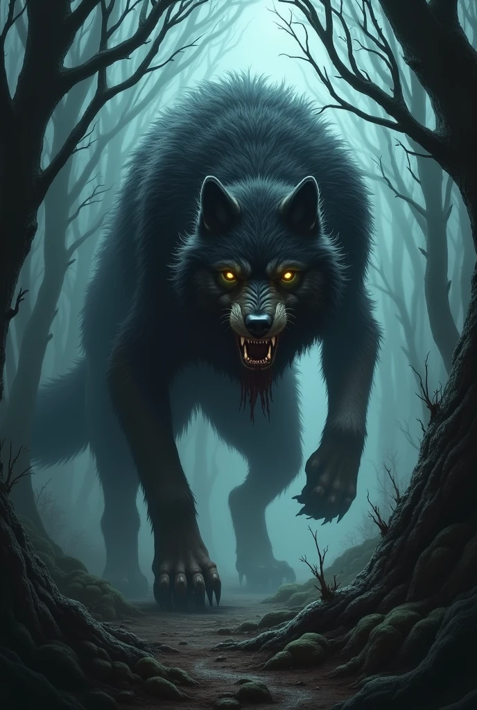 Scary wolf in forest