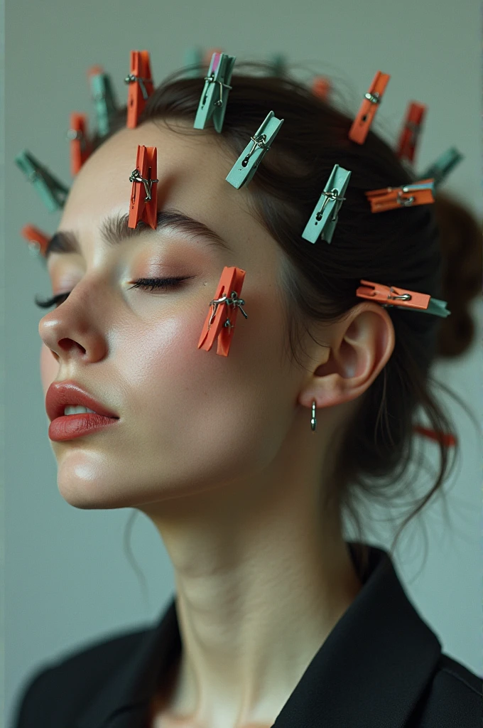 Woman with pegs open