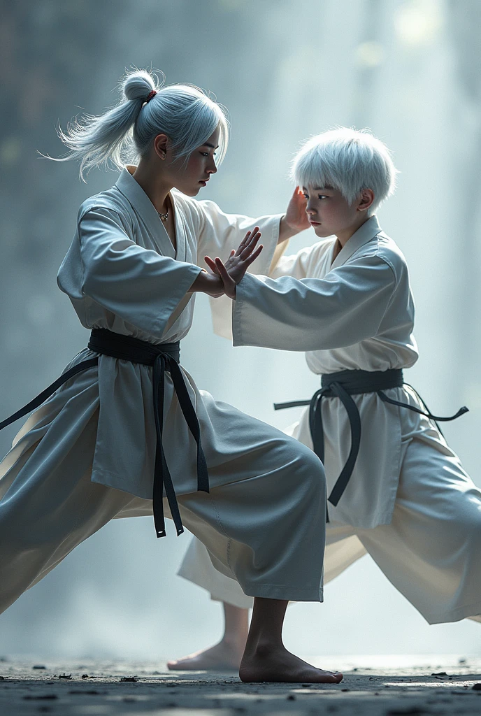 White haired ???, training, silver haired ???, martial artist