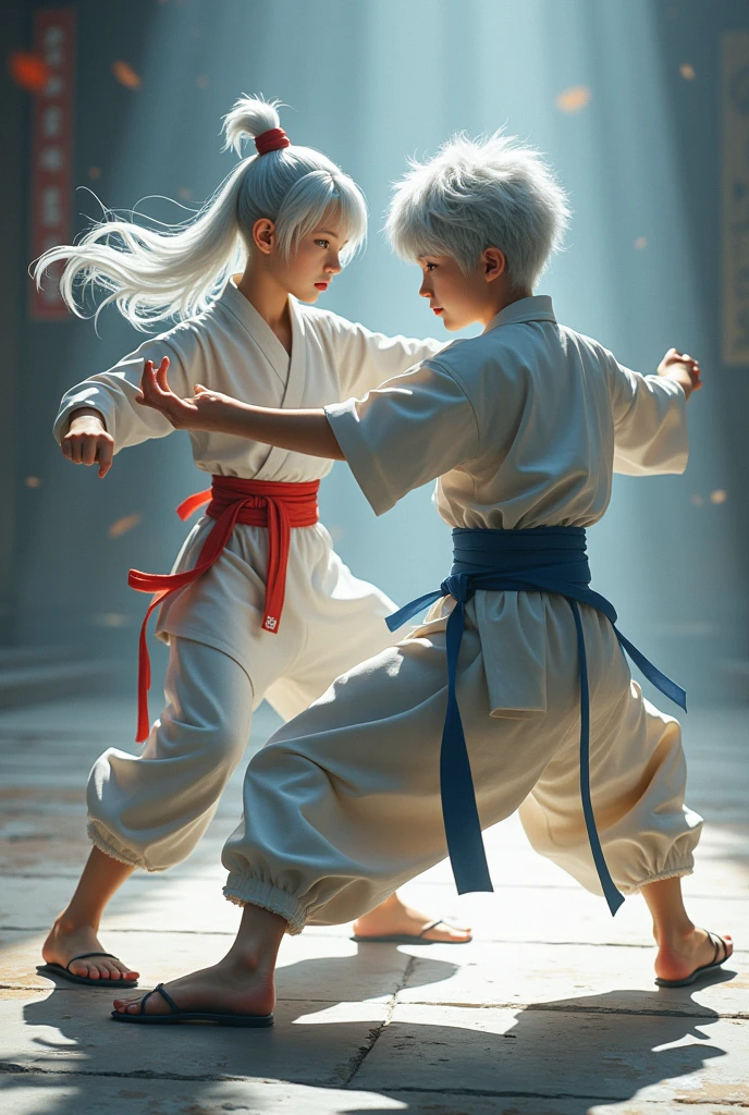 White haired kid, training, silver haired kid, martial artist