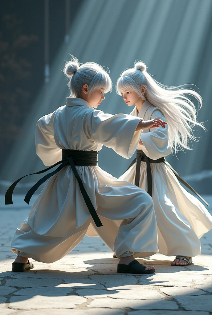 White haired kid, training, silver haired kid, martial artist