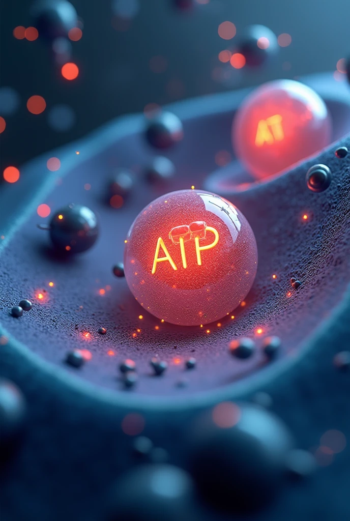 ATP surrounded by glucose and oxygen inside a cell