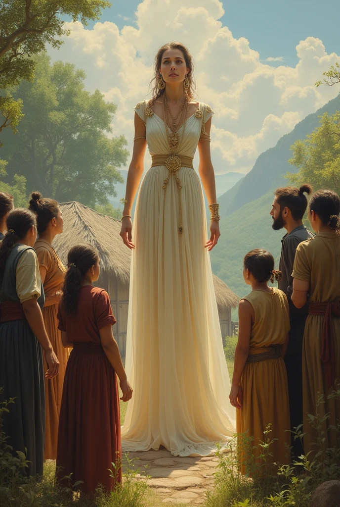 Villagers admiring the woman goddess