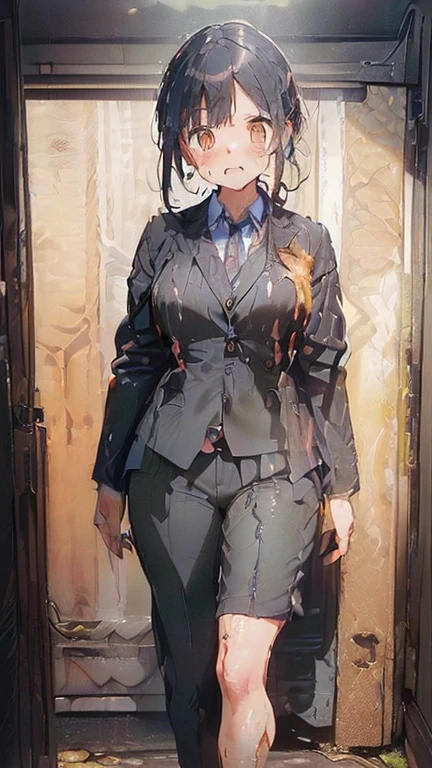 (must be follow these prompts:2.2),masterpiece,best quality,extremely detailed,(in her clothing:3.0),(in her formal styled business suit clothing:2.6),(adorable girl:2.5),(displayed one girl on single picture:2.4),(black hair:2.1),(lower height:2.3),(A small, curvy new employee working in modern Tokyo wearing a slightly damp dark grey business suit jacket and trousers:2.2),(A cute girl-like moan echoes:2.2),(The new recruit was covered in thick, amber-colored, stinky semen that had repeatedly soaked into the dark gray suit he was wearing.:1.7),(The new employee was wearing a sticky dark grey business suit that had been ejaculated on a long time ago, leaving a very light, amber-coloured stain that was smeared and bled in varying shades.:1.6),(その新入社員はfirst time々It gives a cute and innocent impression.:2.5),(She looks cute, but inside she has awakened to sexual desire.:1.9),(A new employee struggling with her own lust and desires:1.8),(The new employee's vagina became hot as she smelled the amber-colored old semen that had stained the dark gray suit she was wearing.:1.8),(The new employee's entire body was oozing with the slimy secretions that accompany sexual climax.:2.2),(The new employee's breasts, covered by her slightly sticky business suit, are swelling with intense lust.:2.4),(The new employee's heightened sexual desire led her to fondle her clitoris through her trousers.:2.1),(libidonous tumultus are makes sensuous reaction of her body:2.2),(she was sank into the depth of irresistible low passion:1.8),(viscous drips on her suit like a hunny dipping:2.4),(The new employee's love juices were dripping down the inside thighs of her dark grey trousers.:2.2),(men's elected twangers were inserted her:2.3),(The new employee with a plump, round body smells like semen:2.3),(she was already stroked up to the depth intervaginal sensual spot:2.3),(notably buldged up her inner labia majora:2.9),(having big breasts in her clothing:2.6),(A new employee with an innocent look working in the office:2.3),(The new employee is short but has a slightly plump body.:2.1),(The new employee is convulsing and dripping love juice from her pussy, which is hidden under her pants.:1.8),(The new employee's dark grey trousers, which hug her plump thighs, are damp with lascivious secretions.:2.0),(The new employee endures the slush between his legs by continuing to wear his dark grey trousers.:2.1),(A new employee who is always holding his crotch over his dark grey trousers:1.7),(A moan filled with childish embarrassment:1.5),(The new employee's suit-covered breasts and nipples are bulging with lust.:1.8),(The new employee has a very lewd body hidden under her clothes.:2.2),(The new employee works very diligently.:2.5),(The new employee has short, thick legs.:2.2),(first time々New Employees:2.2),(she looks like japanese idol:2.3),(The dark grey trousers are made from a durable fabric that will never tear.:2.3),(she looks like a lolita:2.0),(All of this happened to the new employee himself, not anyone else.:3.1),(tough business suit:2.2),(Make sure to depict the face:5.3),(Calm expression:4.3),(Innocent face:3),(The story focuses on just that one new employee.:3.3),(The only characters that appear are the new recruits.:4.2),(Portrait Style:5)