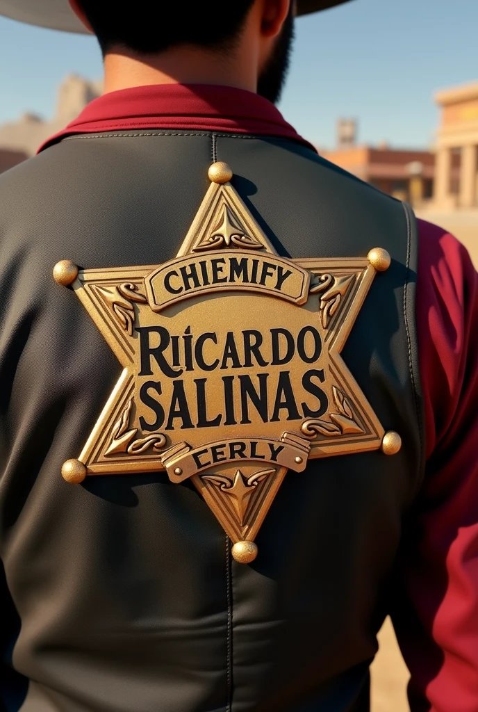 Ricardo Salinas written on a Sheriff's badge