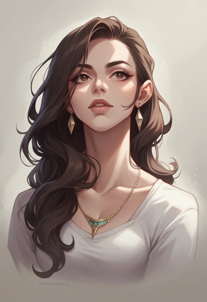 Create a portrait of a striking Mexican woman, in his 30s, with a confident and attractive presence. Has long hair, dark brown, Styled with soft waves that frame her face, and her makeup is glamorous, highlighting her expressive brown eyes and full lips. Wear a stylish and modern outfit, perhaps a trendy dress in a bold color or a contemporary and sophisticated suit. Her accessories are minimal but elegant., like simple earrings and a delicate necklace. The background could be a vibrant urban environment, perhaps reflecting a modern television studio or social media scene, Capturing her dynamic personality and career as a TV presenter and social media influencer. The overall image should convey sophistication, trust and accessibility.