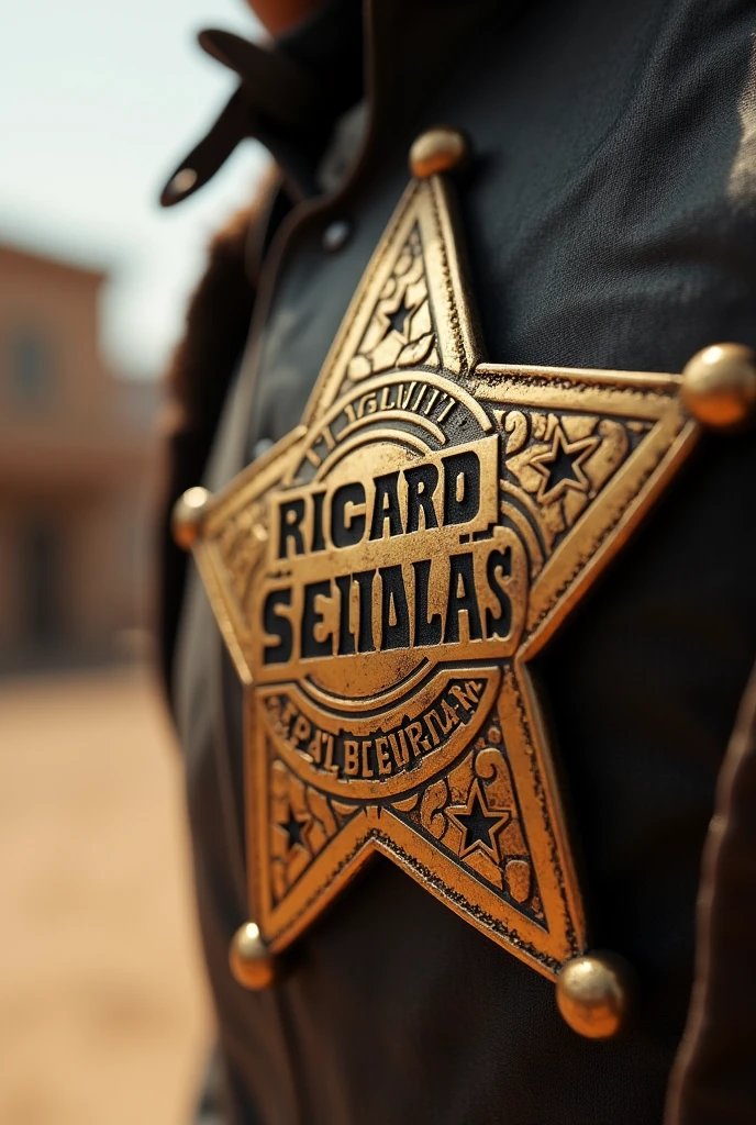 Ricardo Salinas written on a Sheriff's badge