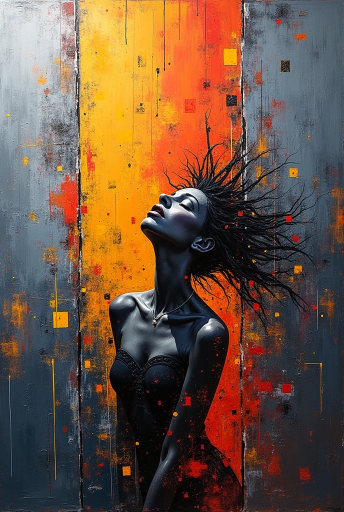 You could make an abstract painting that evokes:

Tearing the canvas or fabric with abrupt and emotional gestures.
Apply paint with intense and expressive movements.
Mixing colors aggressively and contrastingly.
Create rough and rugged textures that evoke the feeling of tearing.