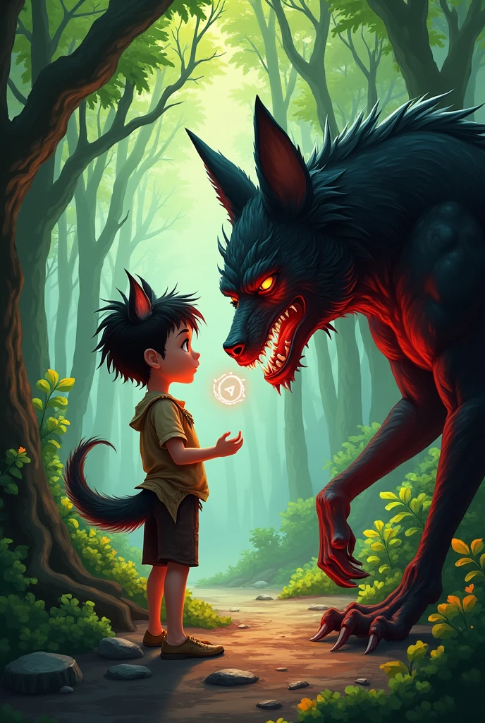boy bark davil
green red tree