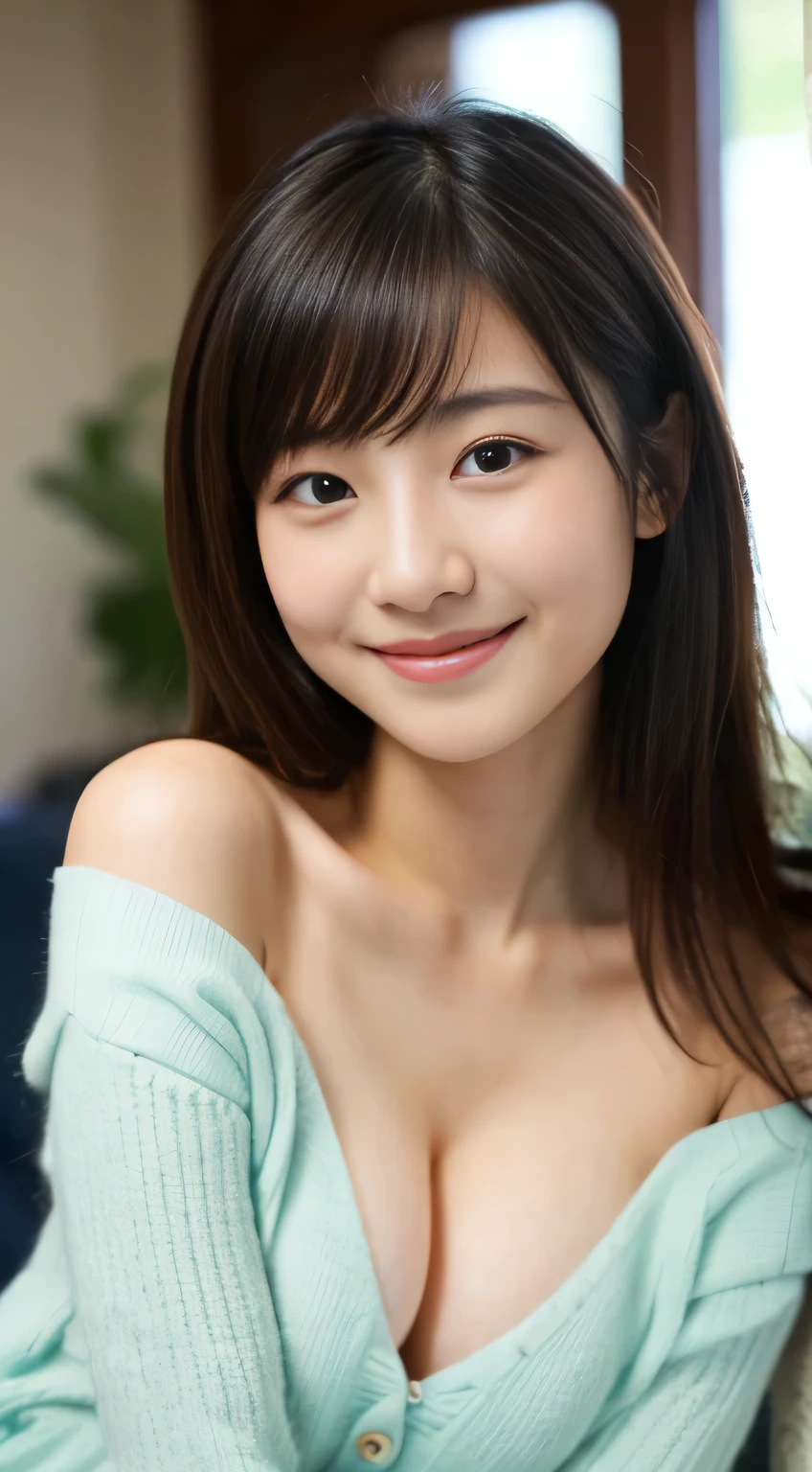 masterpiece,best quality,(Japanese girl),((Beautiful girl)),cleavage,(off shoulder:1.2),(perfect body beauty:1.2),(shy smile),From slightly above