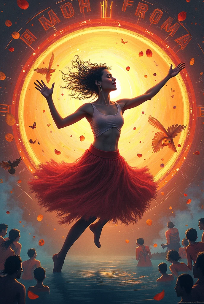 In a round shape, a person acting, dancing, singing and painting