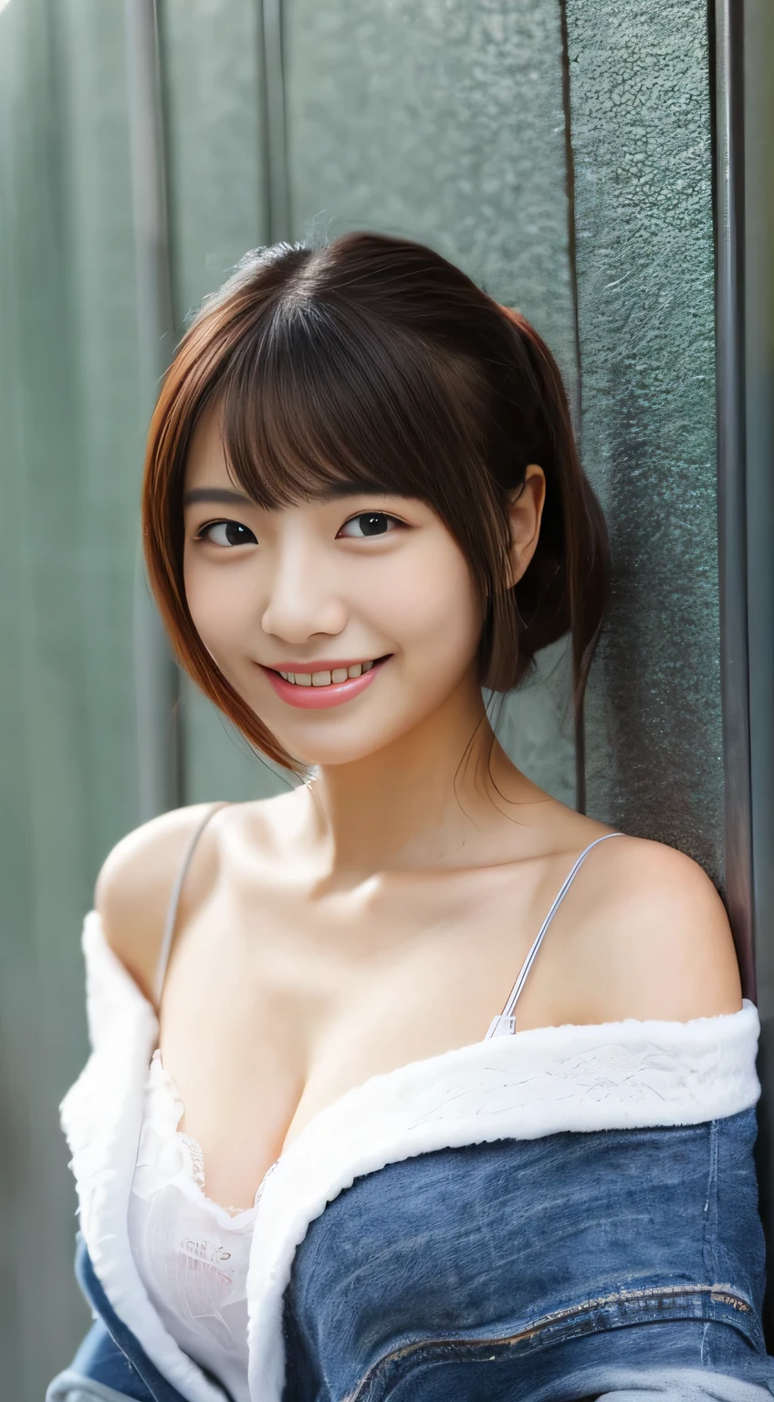 masterpiece,best quality,(Japanese girl),((Beautiful girl)),cleavage,(off shoulder:1.2),(perfect body beauty:1.2),(shy smile),From slightly above