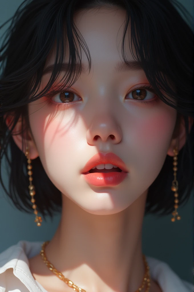 Best Quality, Jisoo, 1 girl, Alone, by the wide, by rubio, Upper part of the body, parted Lips, Lips,