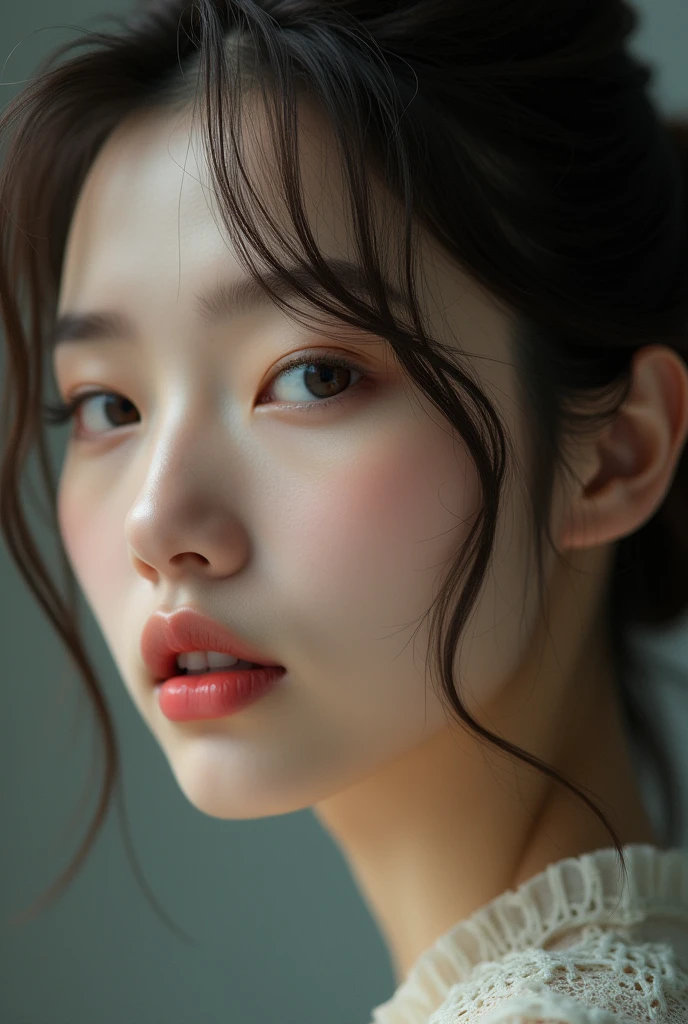 A women closeup of her face showing her ears