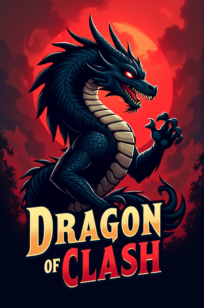 Crew logo with a black dragon on a red background with the words Dragon of Clash written on it 