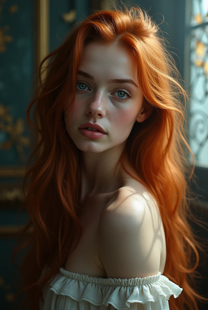 (solo, full body photo:1.3), (action packed:1.3), (haze, fog, mist:1.3), chiaroscuro, best quality, photorealistic, 1woman, (cute), (24yo:1.2), redhead, long ginger hair highly detailed, 1700'S, digital photography, art by artgerm and ruan jia and greg rutkowski surreal painting gold butterfly filigree, broken glass, (masterpiece, sidelighting, finely detailed Fashionable eyes: 1.2) (perfect oval large eyes that gazes at the viewer), beautiful detailed face, blue gorgeous perfect eyes, (blonde hair ponytail), (attractive young woman:1.3), (thick amazing hair), (seductive:1.1), (blushing:1.1) ussy
