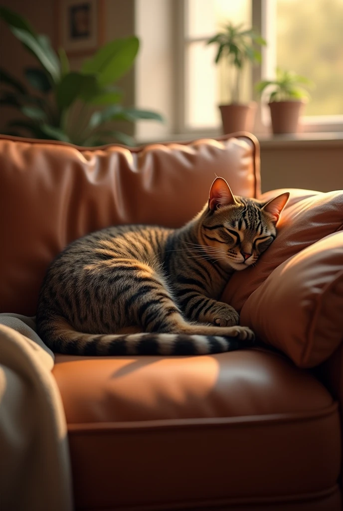 sofa、Brown tabby cat、Relax