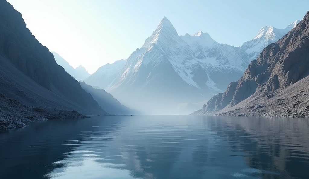 There is a deep river in front of a bare mountain with no plants（best quality，4K，8k，High level，masterpiece：1.2），Ultra Detailed，（lifelike，Photo real，Photo real：1.37）