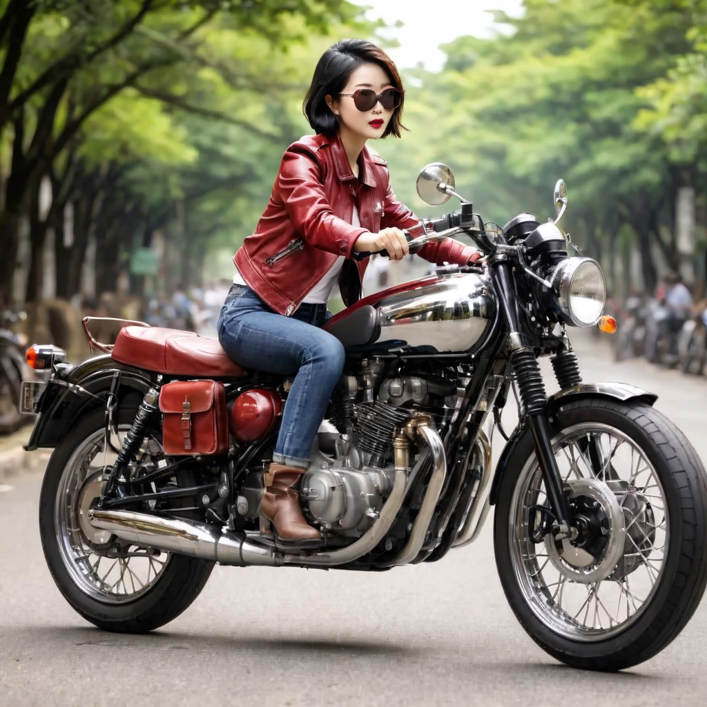 (磁器people形:1.2)、(陶磁器people形:1.2)、(Ride a classic motorcycle:1.2 )、(Vintage Bikes、Bluff Superior SS100)、美しい若い日本people女性、Beautiful Face, Black Hair, Short Bob Hair, Red classic leather jacket、leather shorts、boots、goggles、Take a photo of the entire bike、(people々々And the size balance of the motorcycle is our number one priority.:1.2)、Blur the background、((No background))、((White Background))、((Plain background))、((No logo))、(Highest quality、High resolution、masterpiece)、(3d)、4K、8k、wallpaper、