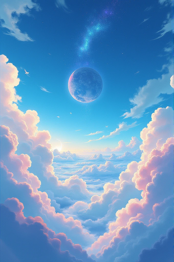 Generate a 4K resolution (400x900) image in the enchanting Studio Ghibli anime style, portraying a quintessential world of sky that no one has seen or imagined, Emphasize the Studio Ghibli aesthetic with soft colors:: illustration --ar 4:9