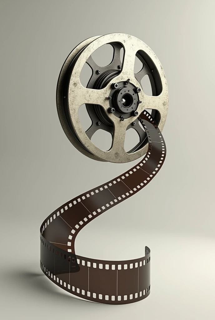 A classic film reel combined with a modern play button icon. The reel can have film strips unraveling into the play button, symbolizing movie clips being played.