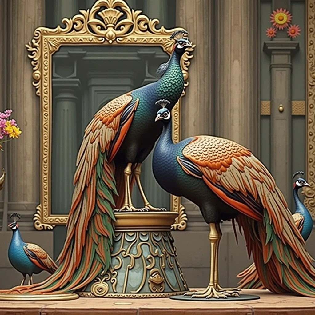 a close up of a peacock on a black background, raytracing : :, pudica pose gesture, lion icon, rich vivid color, happy apearance, reinassance, awe - inspiring award - winning, twitter pfp, finely detailed furniture, selective breeding, display item, crane, ornately dressedundefined, undefined, 