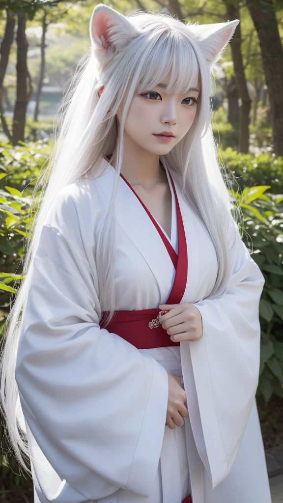 White Demon Fox、Nine-tailed Fox、Japanese women、kimono、Fair skin、Red lines on face、8K、I have long hair