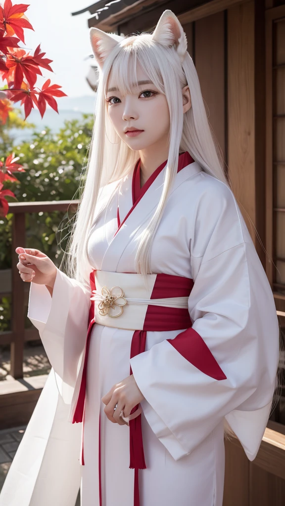 White Demon Fox、Nine-tailed Fox、Japanese women、kimono、Fair skin、Red lines on face、8K、I have long hair