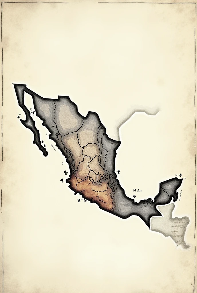 A map of earthquakes in Mexico that looks hand-made, digitalized, or that a photo was taken and converted to PDF