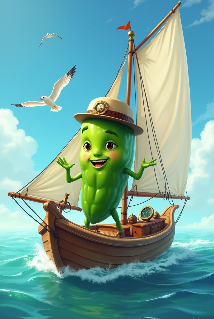 A serrano chili sailing on a sailboat
