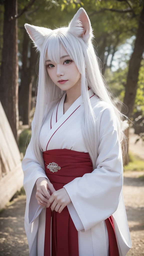 White Demon Fox、Nine-tailed Fox、Japanese women、kimono、Fair skin、Red lines on face、8K、I have long hair