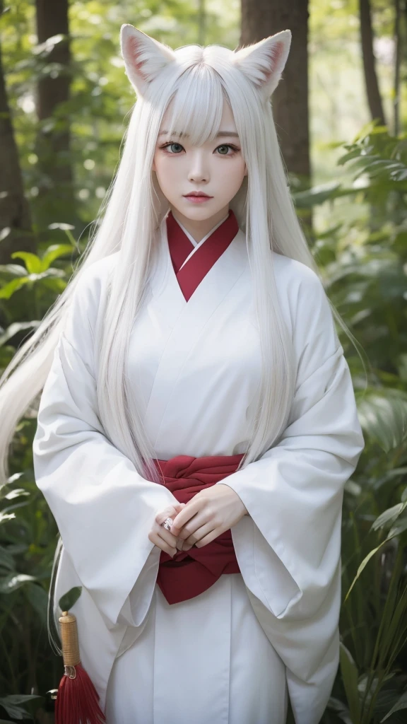 White Demon Fox、Nine-tailed Fox、Japanese women、kimono、Fair skin、Red lines on face、8K、I have long hair