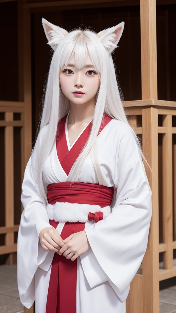 White Demon Fox、Nine-tailed Fox、Japanese women、kimono、Fair skin、Red lines on face、8K、I have long hair