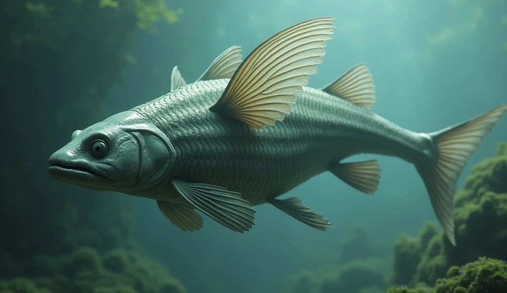 There is a fish in the water,A strong start but a weak end,Wings growing between the ribs(best quality,4K,8k,High level,masterpiece:1.2),Ultra Detailed,(lifelike,Photo real,Photo real:1.37)