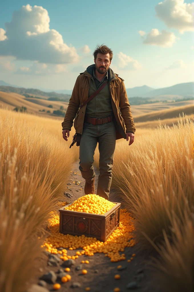 A man finds a hidden treasure in a field. This part highlights the element of surprise and the unexpected discovery of something valuable.