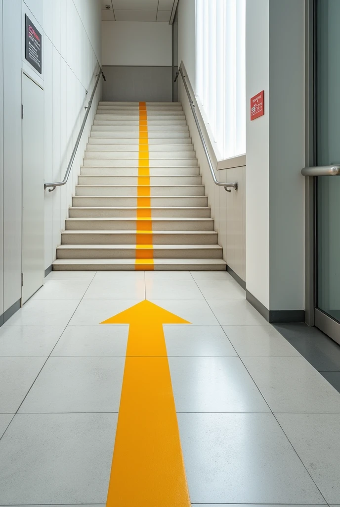 floor markings next to a staircase