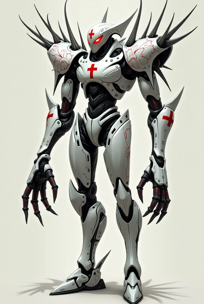Although I can&#39;t generate images directly, I can describe how you might visualize "Blody Scream" for an illustration:

### **Visual Description of "Blody Scream"**

**1. **General Form and Structure:**
   - **body**: Thin and bionic, similar a Silver Chariot, but with a more stylized and futuristic design. The body is predominantly white with black details..
   - **pies**: Finished in sharp points that reinforce their elegant and agile appearance..

**2. **Details del body:**
   - **tubes**: The body is covered with thin tubes containing a dark red liquid., similar to blood. These tubes are arranged in intricate patterns., giving it an almost organic but technological appearance.
   - **needles**: From the back to the arms, There are syringe needles that extend, some of them connected to the tubes. These needles are designed to look both functional and menacing..

**3. **hands:**
   - **transformation**: Hands can transform into long points or needle-sharp fingers.. When in its standard form, The hands have a red cross insignia on the top of the fingers.
Details: The tips have a sharp, metallic finish., and can deploy thin threads that appear almost invisible until they are used..

4. Additional Aspect:
method: The face has a masked appearance, with stylized features that do not show clear human expressions. The eyes could be bright red, adding an ominous touch.
 Aura: There may be a faint or pulsating glow around the blood tubes to highlight their fluid handling capabilities..

5. positioning:
Posture: Standing in a dynamic posture, as if in the middle of a fast action. The needles and tubes are in positions that suggest movement or preparation for an attack..
This description should provide a solid foundation for illustrating "Blody Scream" which is a stad of jojos bizarre adventure