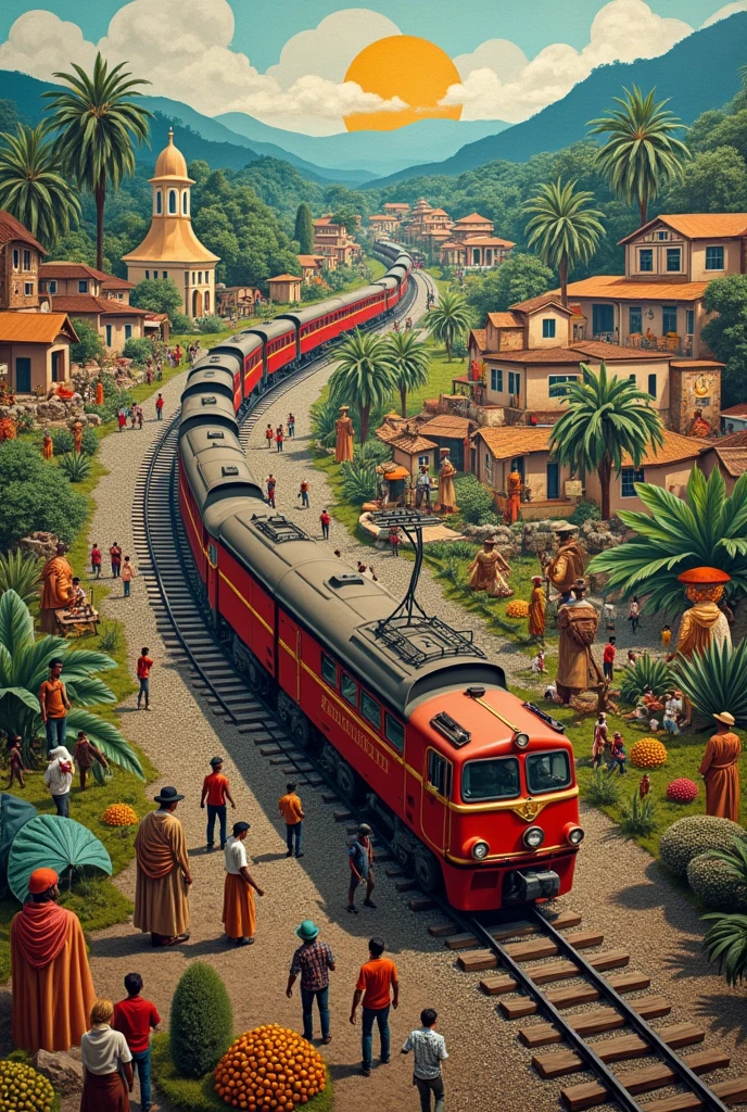 I want to create a collage that represents the history of Pereira along with its cultural, economic and natural wealth, taking into account the economic potential that the arrival of the train to Pereira had.